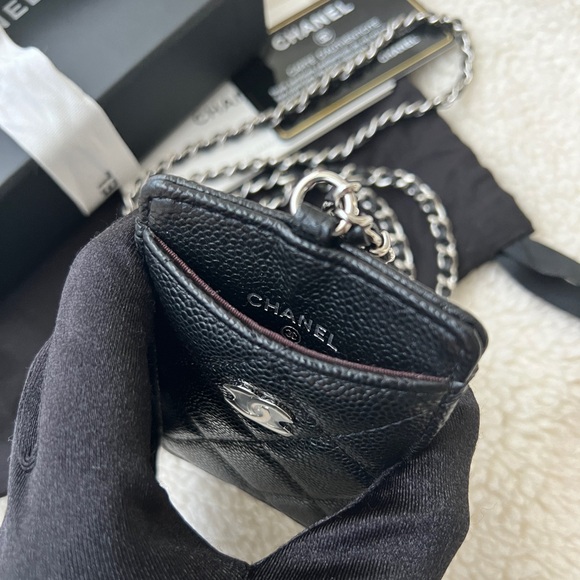 Auth BN Chanel Black Caviar ID Badge Card Holder With Chain - Picture 4 of 9